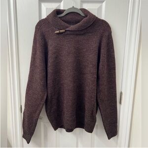 Logan Hill shawl collar sweater with elbow patch detail